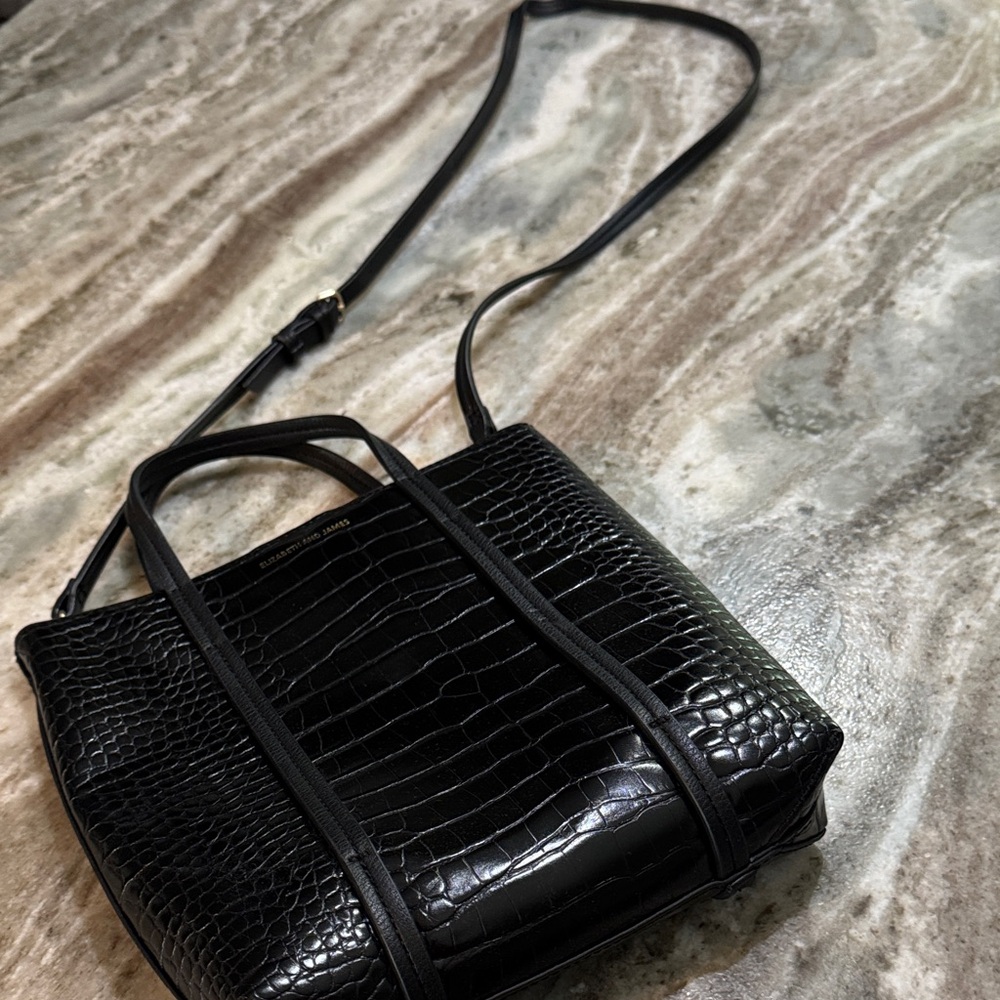 Elizabeth and James Black Croc-Embossed Tote with Detachable Strap - Picture 5 of 5